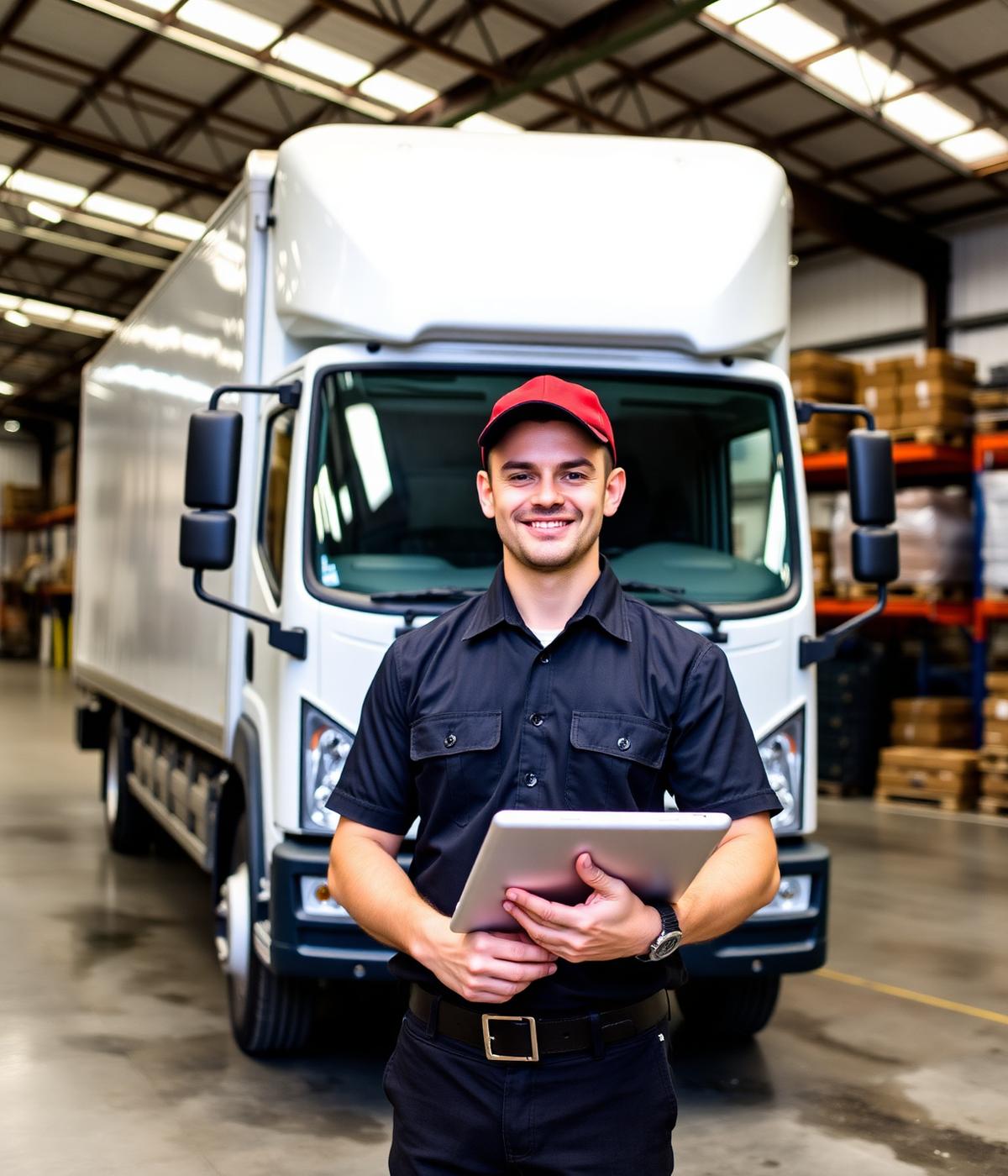 Uniformed Winstargo driver with tablet